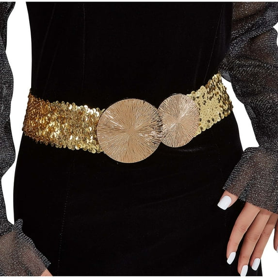 Wancir Women Wide Stretchy Waist Belt with Round Buckle Retro Cinch Elastic Waistband for Ladies Dress Decoration