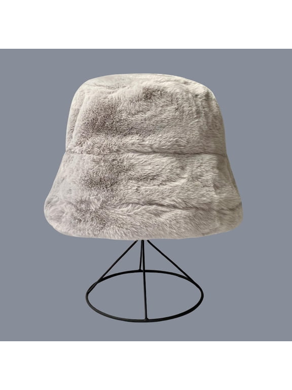 Wancir Women Winter Faux Fur Plaid Bucket Hat Fuzzy Warm Stylish Fisherman Caps for Men Teen Girls Fishing Hat