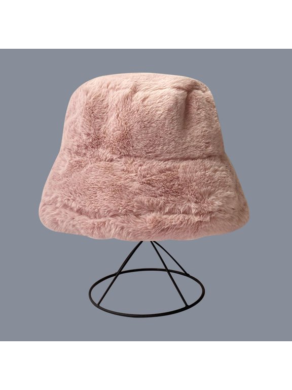 Wancir Women Winter Faux Fur Plaid Bucket Hat Fuzzy Warm Stylish Fisherman Caps for Men Teen Girls Fishing Hat