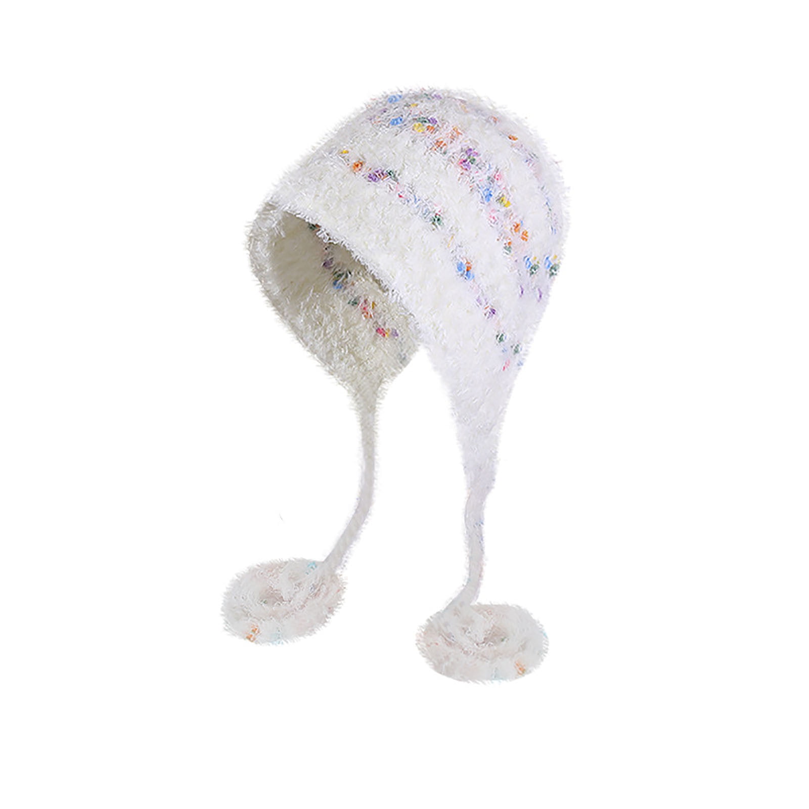 Women's Winter Peruvian Beanie Hat - Ear Flaps, Fleece Lined, 3 Pom Poms (Beige, One Size)