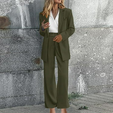Wancir Women's 2 Piece Outfits Long Sleeve Suit Vest and Wide Leg Pants Business Casual Blazer Sets