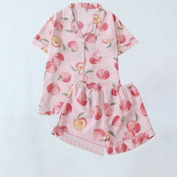 Wancir Women's 2 Piece Pajama Set Matching Pjs Sets Cute Printed Sleepwear Button Up Shirt with Lounge Shorts Set