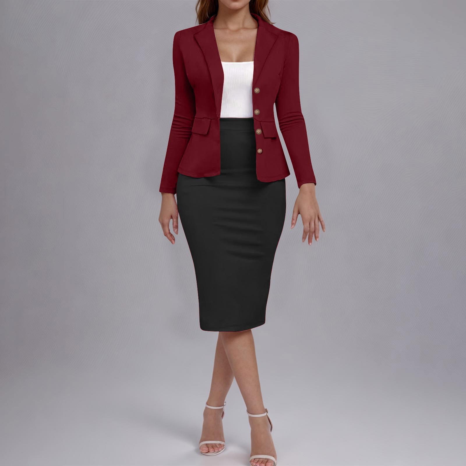 2 Pieces Suits Long Sleeve Shirts Sheath Pencil Skirts