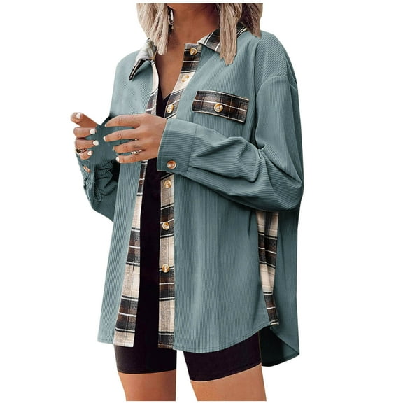 Wancir Women's 2024 Fall Clothes Plaid Shacket Jacket Long Sleeve Button Down Flannel Shirts Fashion Jacket