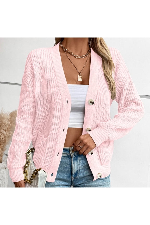 Wancir Women's 2024 Fall Long Sleeve Cable Knit Sweater Open Front Cardigan Button Loose Outerwear