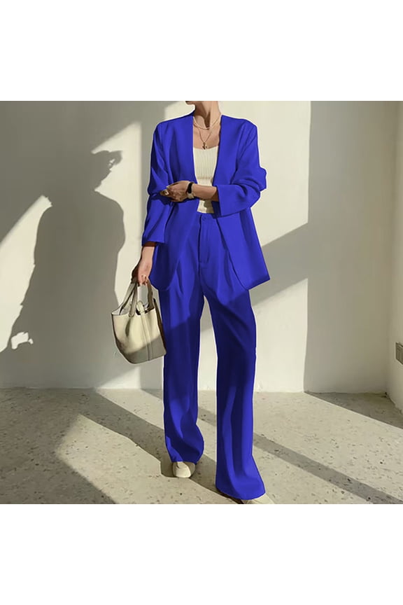 Wancir Women's 2024 Fall Two Piece Outfits Blazer Jacket and Wide Leg Pants Pockets Business Casual Suit Sets