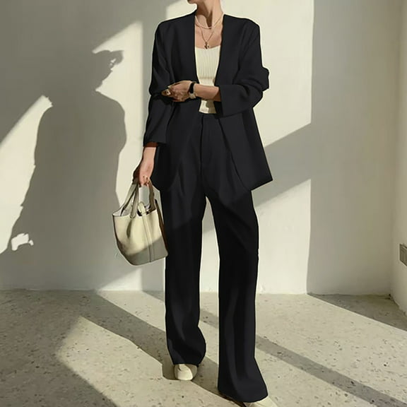 Wancir Women's 2024 Fall Two Piece Outfits Blazer Jacket and Wide Leg Pants Pockets Business Casual Suit Sets