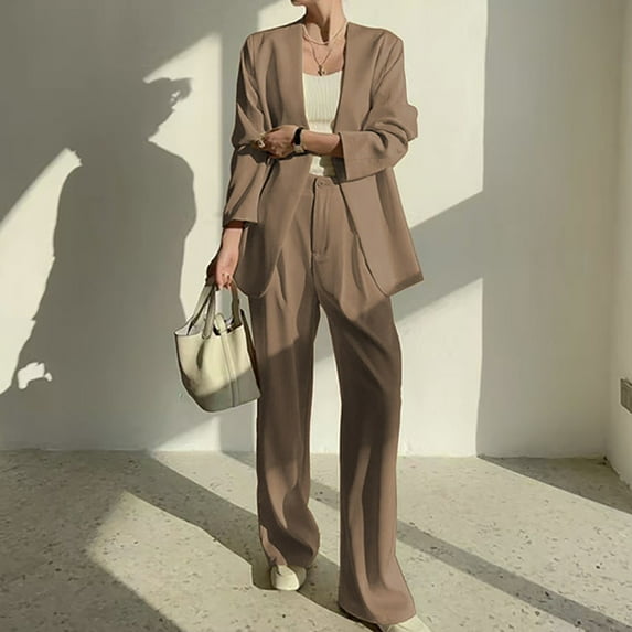 Wancir Women's 2024 Fall Two Piece Outfits Blazer Jacket and Wide Leg Pants Pockets Business Casual Suit Sets
