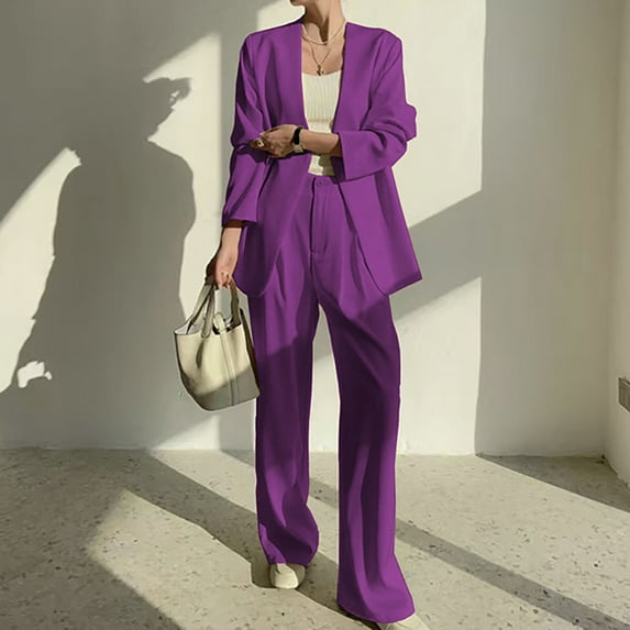 Wancir Women's 2024 Fall Two Piece Outfits Blazer Jacket and Wide Leg Pants Pockets Business Casual Suit Sets