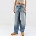thumbnail image 1 of Wancir Women's Barrel Jeans Wide Leg Vintage Mid Rise Y2k Baggy Boyfriend Ankle Denim Pants, 1 of 8