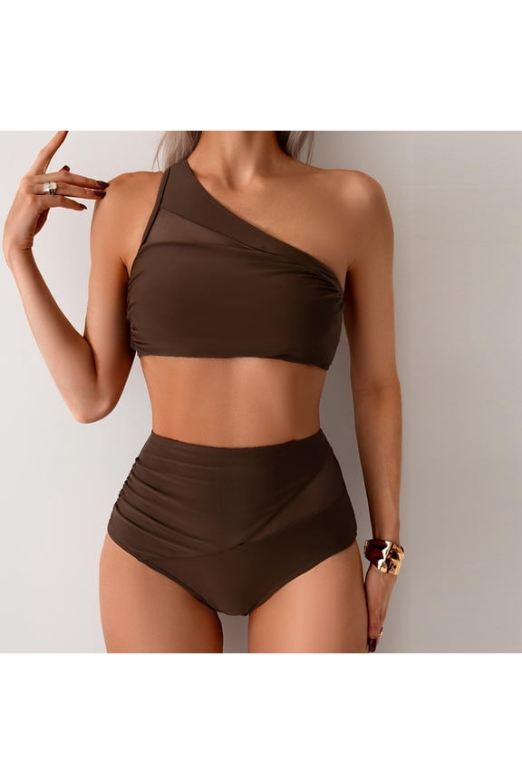 Wancir Women's Bikini Sets Women's 2025 Spring Fashion Conservative Solid Color Skirt Style Split Joint Swimsuit Set