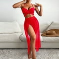 thumbnail image 1 of Wancir Women's Bikini Sets Women's High Waisted Solid Lace Mesh Skirt Three Piece Set Hanging Neck Drawstring Gathering Swimsuit Split Set Suit, 1 of 6