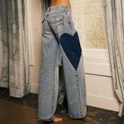 Wancir Womens Bowknot Embroidery Jeans Y2k Straight Leg Boyfriend Denim Pants