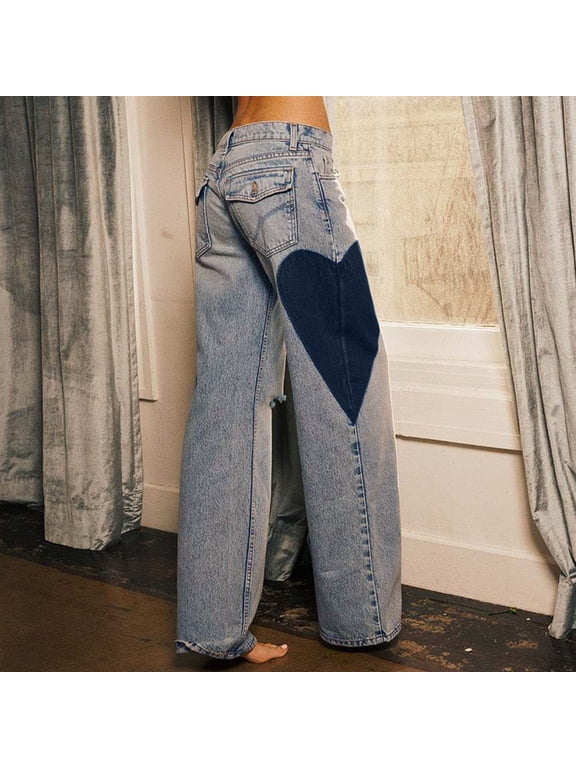 Wancir Women's Bowknot Embroidery Jeans Y2k Straight Leg Boyfriend Denim Pants