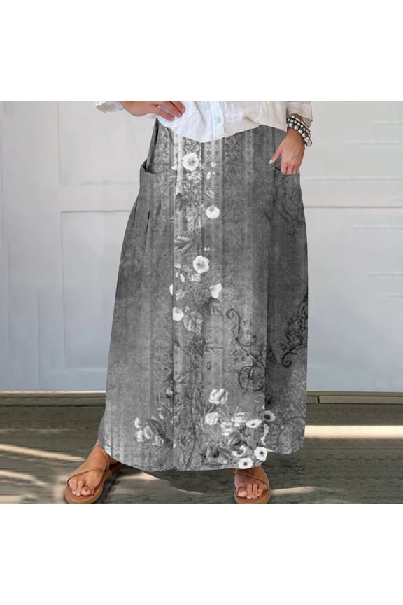 Wancir Women's Casual Cotton Skirt Elastic Waist Scrub Peasant A-Line Midi Skirts with Pockets