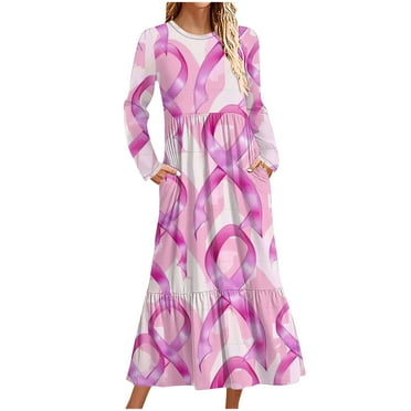 Wancir Women's Casual Long Sleeve Round Neck Hem T-Shirt Loose Dress with Pockets