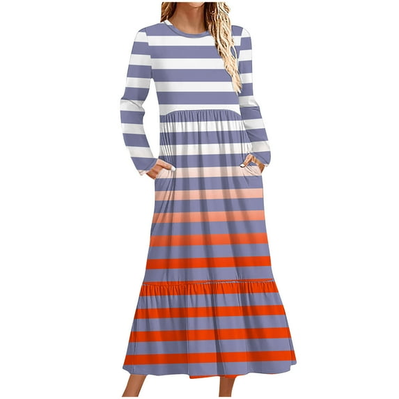 Wancir Women's Casual Long Sleeve Round Neck Hem T-Shirt Loose Dress with Pockets