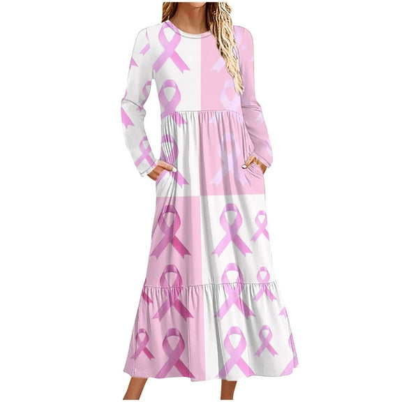 Wancir Women's Casual Long Sleeve Round Neck Hem T-Shirt Loose Dress with Pockets