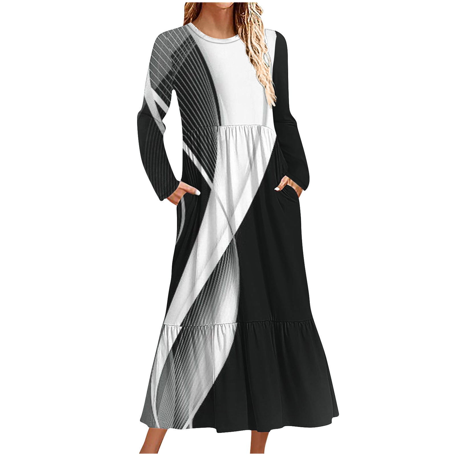 Long Sleeve Dress Women Womens Casual Lapel 3/4 Long Sleeve Button