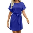 thumbnail image 1 of Wancir Women’s Casual Short Sleeve Tie Waist Asymmetric Hem Swing Summer A Line Midi Dress, 1 of 6