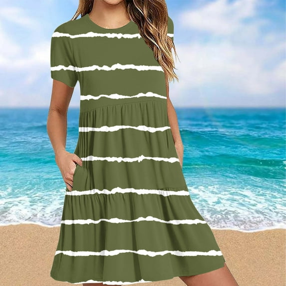 Wancir Women's Casual Summer T Shirt Dresses Short Sleeve Swing Dress with Pockets