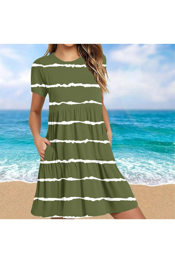 Wancir Women's Casual Summer T Shirt Dresses Short Sleeve Swing Dress with Pockets