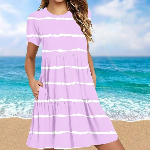 Wancir Women's Casual Summer T Shirt Dresses Short Sleeve Swing Dress with Pockets