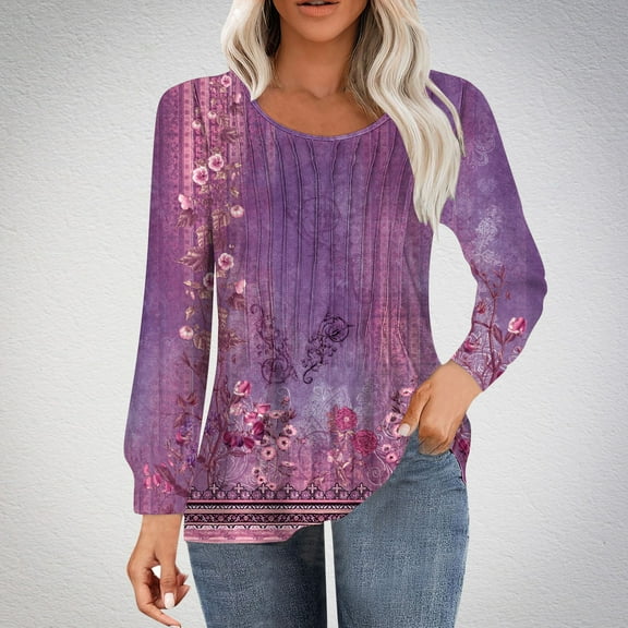 Wancir Women's Color Block Tunic Tops Casual Long Sleeve Shirts Round Neck Pullover