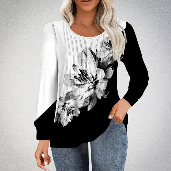 Wancir Women's Color Block Tunic Tops Casual Long Sleeve Shirts Round Neck Pullover
