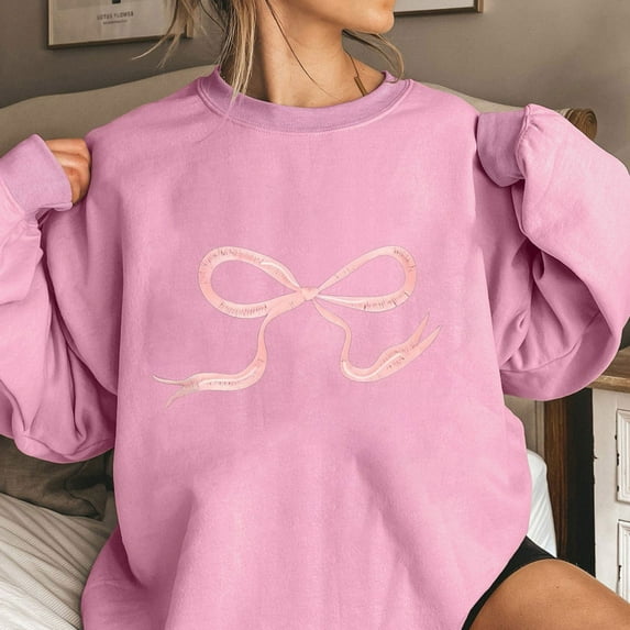 Wancir Women's Cute Bow Sweatshirt Plus Size Casual Long Sleeve Crew Neck Sweatshirts Fall Loose Fit Y2k Pullover Tops