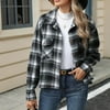 Wancir Women's Flannel Plaid Shacket Long Sleeve B