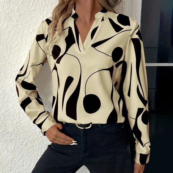 Wancir Women's Floral Print Blouse Long Sleeve V-Neck Shirts Casual Dressy Blouse Shirts Tops