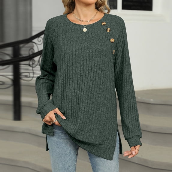 Wancir Women's Henley Tunic Tops Fall Tshirt Long Sleeve Casual Raglan Round Neck Blouses