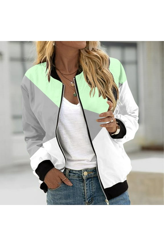 Wancir Women's Jacket Lightweight Bomber Jackets Pockets Windbreaker Zip-up Casual Moto Outwear