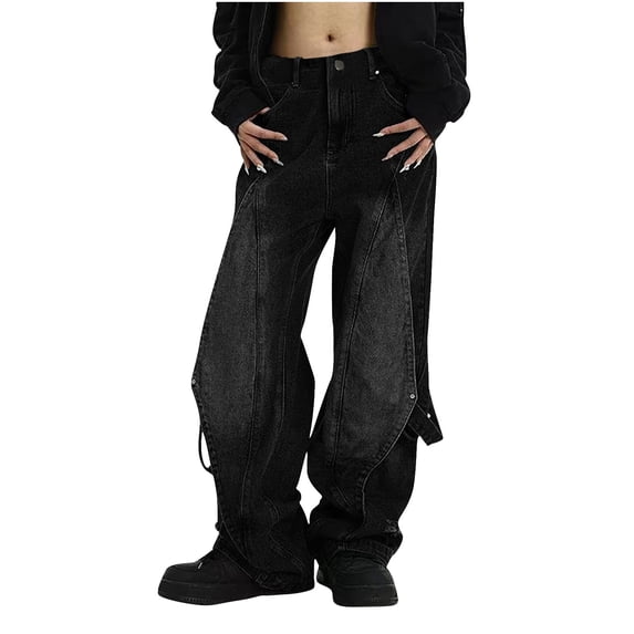 Wancir Women's Jeans High Waisted Straight Leg Stretchy Jeans Trendy Welt Pockets Loose Wide Leg Ankle Denim Pants