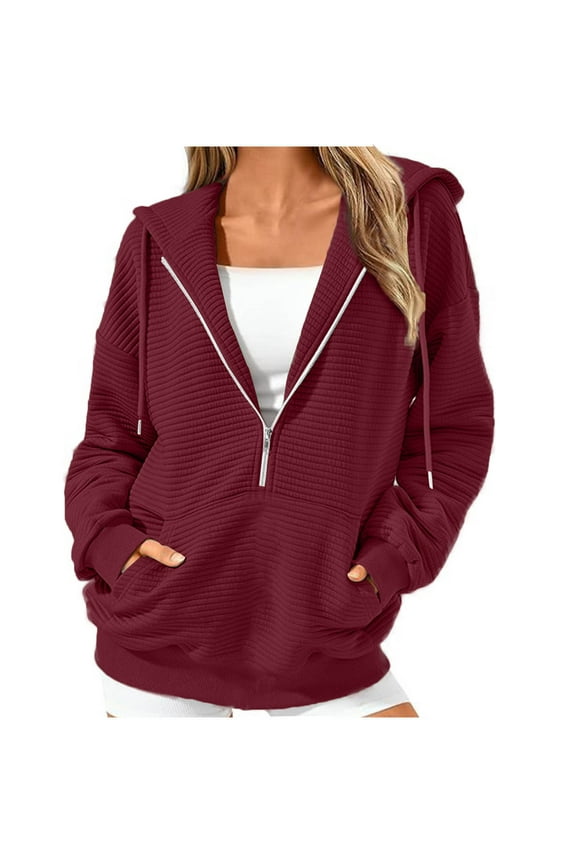 Wancir Women's Long Sleeve Fleece Lined Hoodies Half Zip Collar Zipper Loose Hooded Sweatshirts