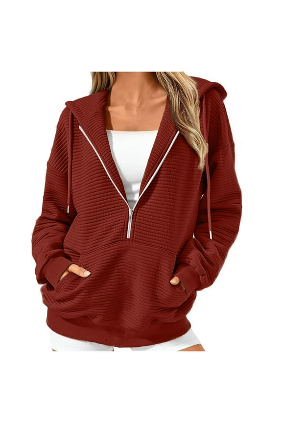 Wancir Women's Long Sleeve Fleece Lined Hoodies Half Zip Collar Zipper Loose Hooded Sweatshirts