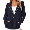 thumbnail image 1 of Wancir Women's Long Sleeve Fleece Lined Hoodies Half Zip Collar Zipper Loose Hooded Sweatshirts, 1 of 6