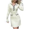 thumbnail image 1 of Wancir Women's Long Sleeve V Neck Sweater Dress 2024 Fall Button Ribbed Knit Pleated Mini Dresses, 1 of 7