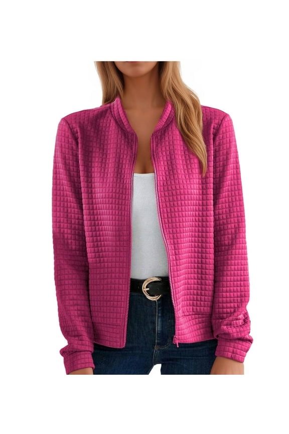 Wancir Women's Loose Fit Batwing Sleeve Waffle Knit Zipper UP Shirt Shacket Tops