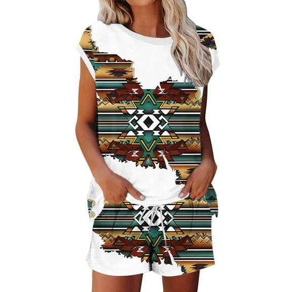 Wancir Women's Matching Printed Top & Pants Set Casual Loose Fit for Home/Outdoor