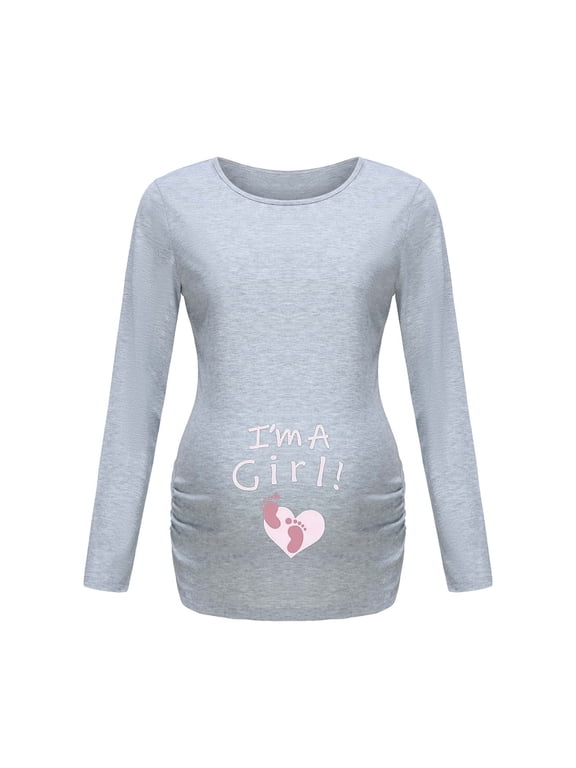 Wancir Women's Maternity Shirts Long Sleeve Crew Neck Pregnancy Blouse Novelty Footprints Pullover Tops 2025