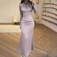 thumbnail image 1 of Wancir Women's Mock Neck Satin Dress Elegant Long Sleeve Elastic High Waist Formal Wedding Cocktail Party Maxi Dresses, 1 of 6