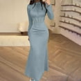 thumbnail image 1 of Wancir Women's Mock Neck Satin Dress Elegant Long Sleeve Elastic High Waist Formal Wedding Cocktail Party Maxi Dresses, 1 of 6