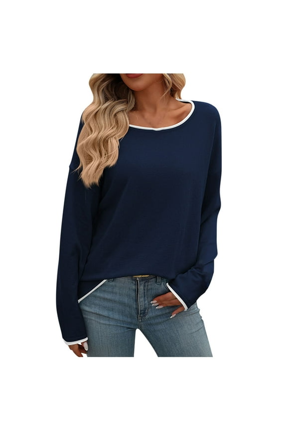 Wancir Women's New Fashion Casual Solid Color Hollow Round-Neck Long Sleeve Raglan Sweater Top