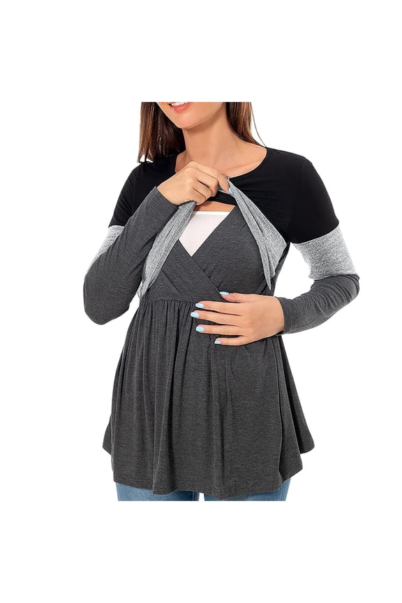 Wancir Women's Nursing Tops Long Sleeve Nursing Shirts Double Layer Maternity Clothes 1 Packs Breastfeeding Shirts