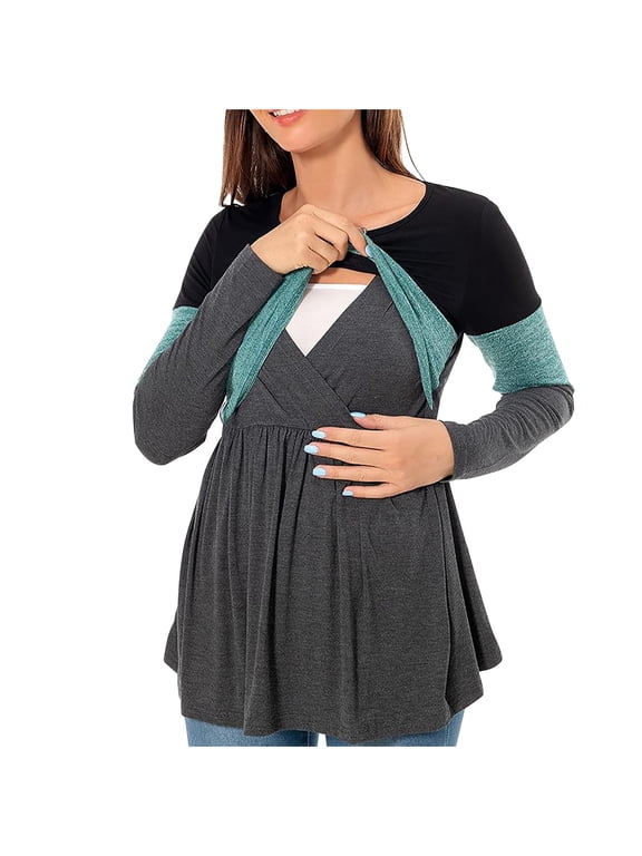 Wancir Women's Nursing Tops Long Sleeve Nursing Shirts Double Layer Maternity Clothes 1 Packs Breastfeeding Shirts