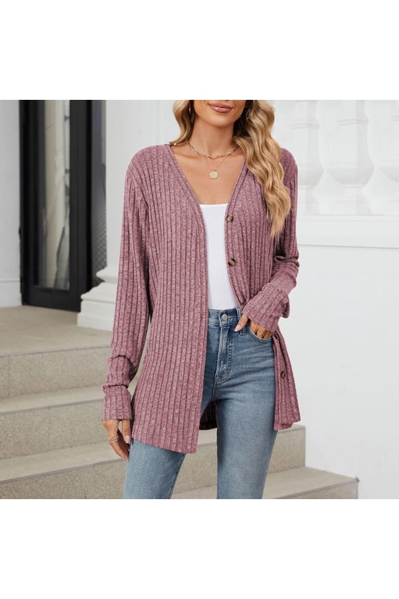 Wancir Women's Open Front Cardigan Sweaters Fashion Button Down Cable Knit Chunky Outwear Coats