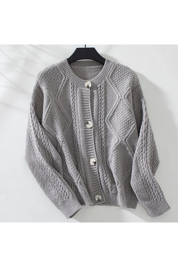 Wancir Women's Open Front Cardigan Sweaters Fashion Button Down Cable Knit Chunky Outwear Coats