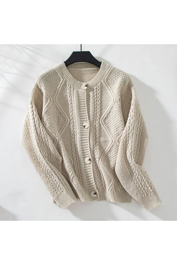 Wancir Women's Open Front Cardigan Sweaters Fashion Button Down Cable Knit Chunky Outwear Coats